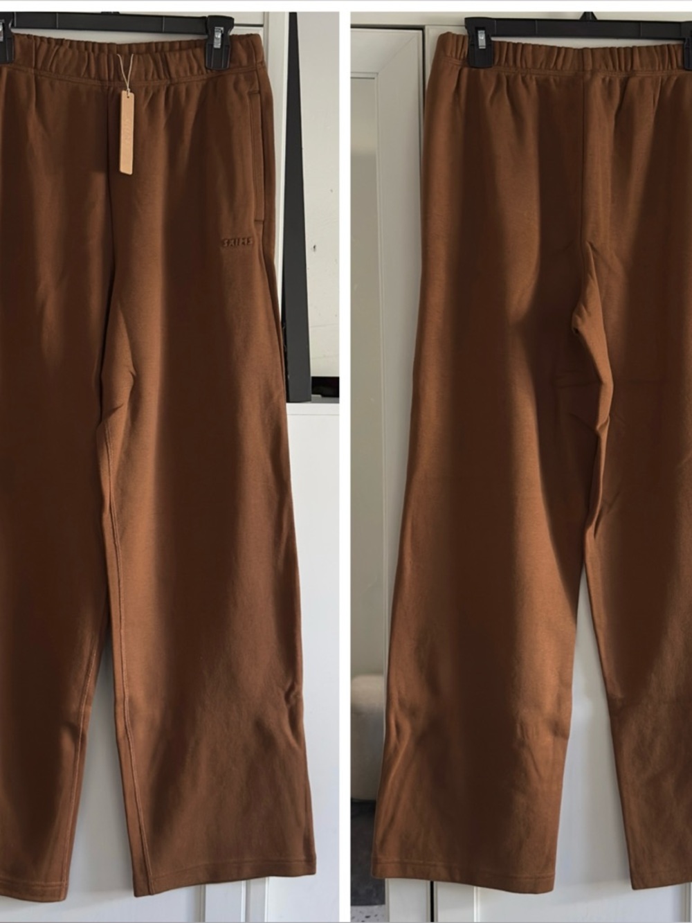 Skims Cotton Fleece Classic Straight Leg Pant in Bison Size Small